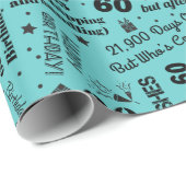 60e verjaardag Funny Sayings Gift Wrap - Blauwgroe Cadeaupapier (Rol Hoek)