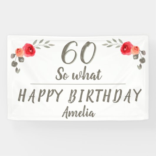60e verjaardag Funny Waterverf Bloemen Bloemen Spandoek (Horizontaal)