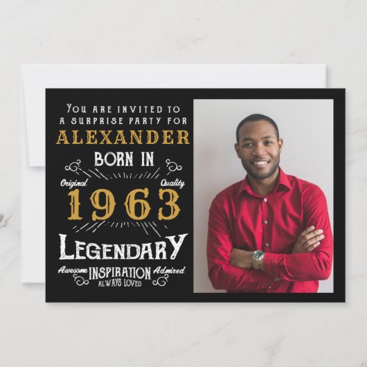 60e verjaardag Geboren in 1963 Black Gold Retro Fo Kaart (Voorkant)
