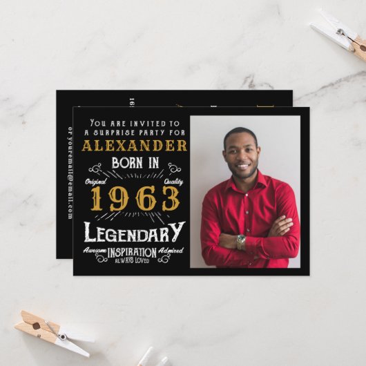 60e verjaardag Geboren in 1963 Black Gold Retro Fo Kaart (Voorkant / Achterkant in situ)