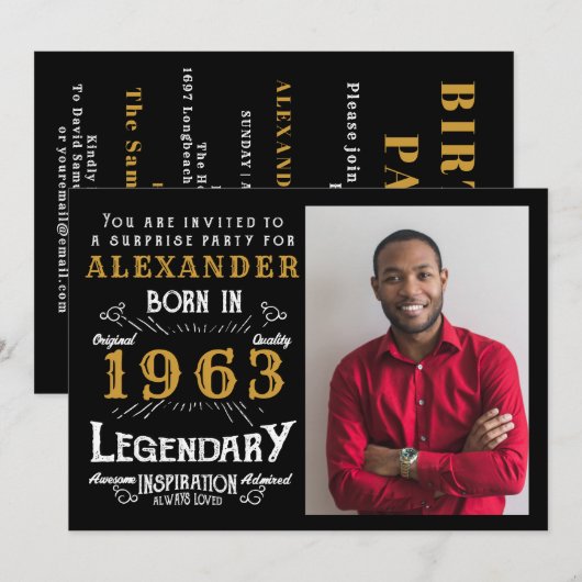 60e verjaardag Geboren in 1963 Black Gold Retro Fo Kaart (Voorkant / Achterkant)