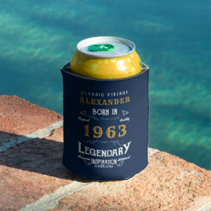 60e verjaardag Geboren in 1963  blauw goud Legend Blikjeskoeler