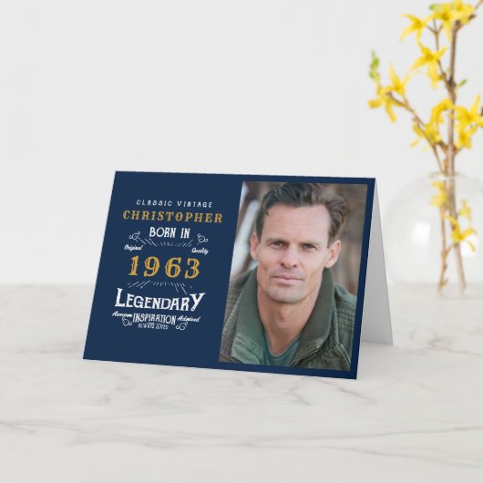 60e verjaardag Geboren in 1963 Fotosjabloon Legend Kaart (Gele Bloem)