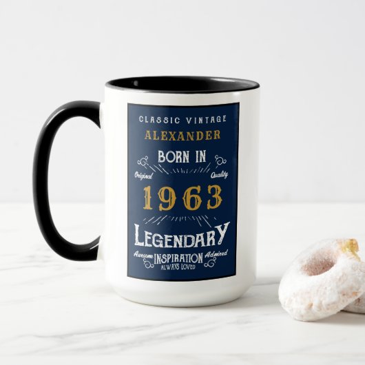 60e verjaardag Geboren in 1963  Legend Blue Gold Mok (Met donut)