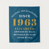 60e verjaardag Geboren in 1963 Voeg de naam Blue G Wandkleed (Voorkant)