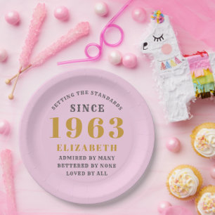60e verjaardag Geboren in 1963 Voeg de naam Roze g Papieren Bordje