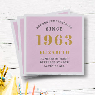 60e verjaardag Geboren in 1963 Voeg de naam Roze g Servet