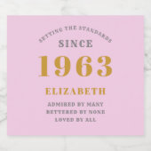 60e verjaardag Geboren in 1963 Voeg de naam Roze g Sparkling Wijnetiket (Enkel label)