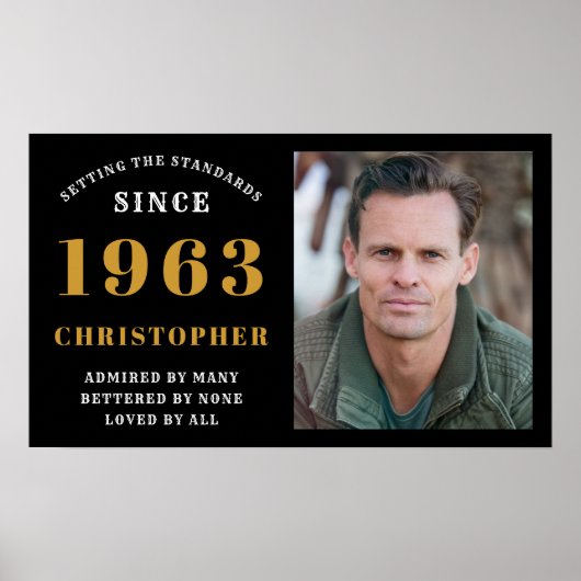 60e verjaardag Geboren in 1963 Voeg zwarte goudfot Poster (Voorkant)