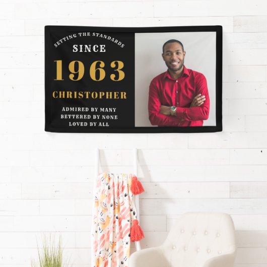 60e verjaardag Geboren in 1963 Voeg zwarte goudfot Spandoek (Insitu)