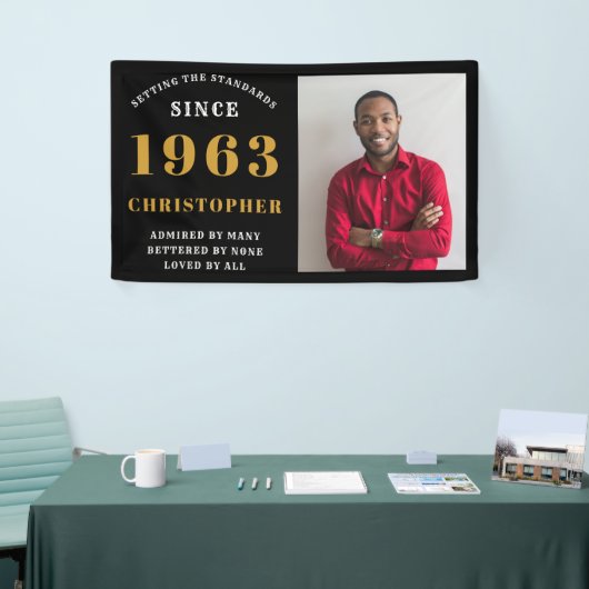 60e verjaardag Geboren in 1963 Voeg zwarte goudfot Spandoek (Beurs)