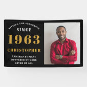 60e verjaardag Geboren in 1963 Voeg zwarte goudfot Spandoek (Horizontaal)