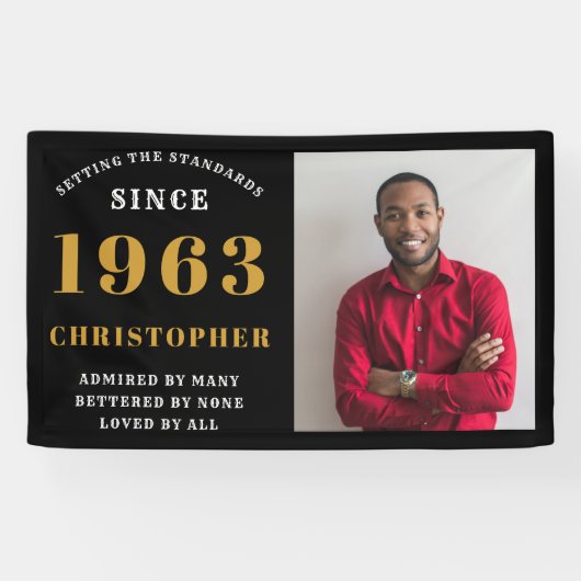 60e verjaardag Geboren in 1963 Voeg zwarte goudfot Spandoek (Horizontaal)