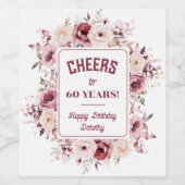 60e verjaardag gepersonaliseerde Bourgondië roze b Wijn Etiket (Enkel label)