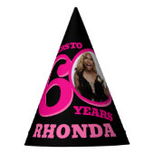 60e verjaardag gepersonaliseerde foto roze zwart feesthoedjes (Voorkant)