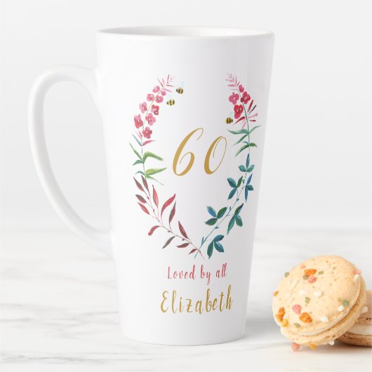 60e verjaardag Gepersonaliseerde Girly Floral Femi Latte Mok (In situ)