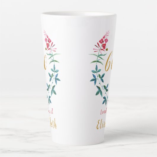 60e verjaardag Gepersonaliseerde Girly Floral Femi Latte Mok (Voorkant)