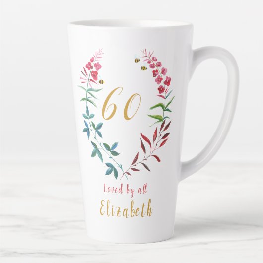 60e verjaardag Gepersonaliseerde Girly Floral Femi Latte Mok (Rechts)