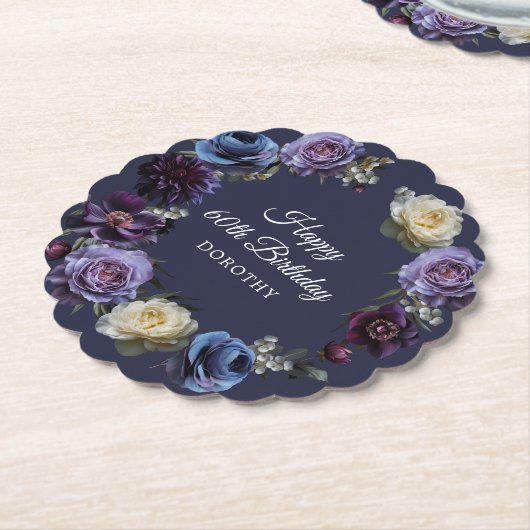 60e verjaardag gepersonaliseerde Moody Paarse bloe Kartonnen Onderzetters (Gekanteld)