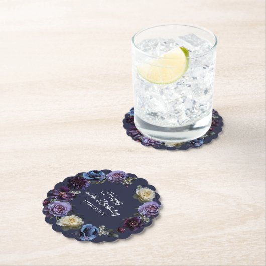 60e verjaardag gepersonaliseerde Moody Paarse bloe Kartonnen Onderzetters (Insitu)