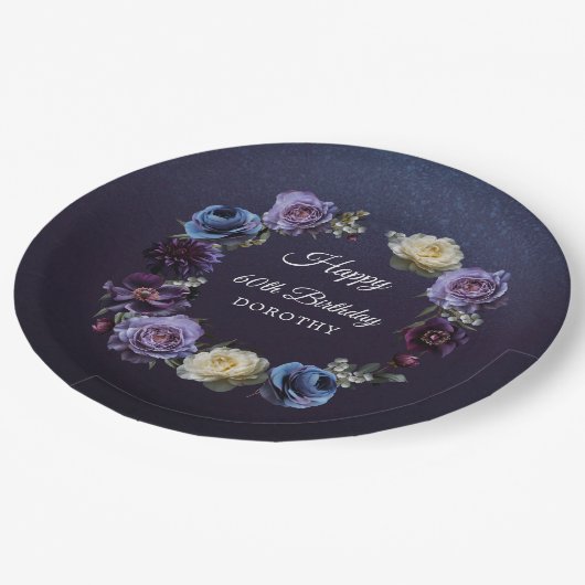 60e verjaardag gepersonaliseerde Moody Paarse bloe Papieren Bordje (Gekanteld)