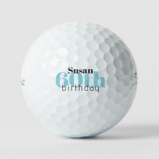 60e verjaardag gepersonaliseerde turquoise titelho golfballen (Voorkant)
