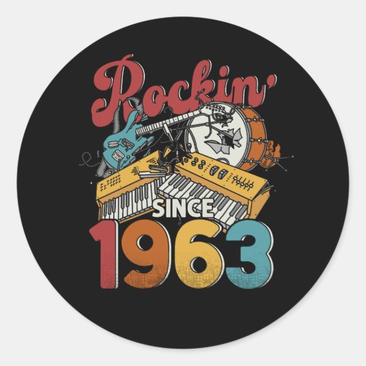 60e verjaardag  gitaar Rockin' sinds 1963 GU Ronde Sticker (Voorkant)