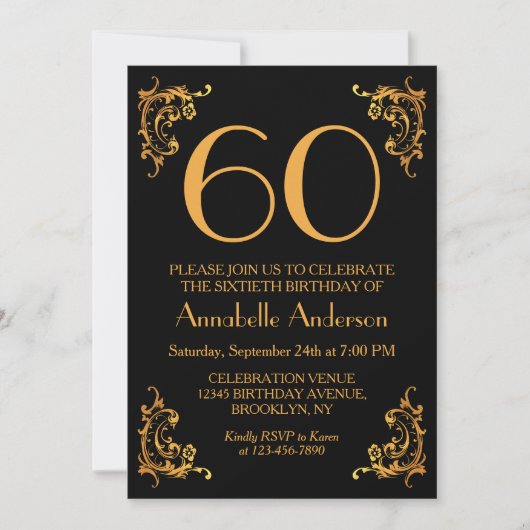 60e Verjaardag Glam Modern Goud Zwart  Retro Kaart (Voorkant)