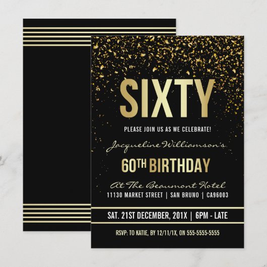 60e verjaardag | Glinsterende gouden Confetti Kaart (Voorkant / Achterkant)