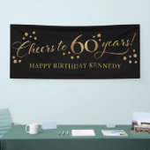 60e verjaardag Glitter Black en Gold Spandoek (Beurs)