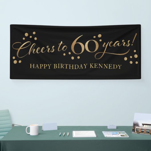 60e verjaardag Glitter Black en Gold Spandoek (Beurs)