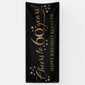 60e verjaardag Glitter Black en Gold Spandoek (Verticaal)