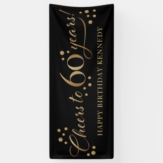 60e verjaardag Glitter Black en Gold Spandoek (Verticaal)