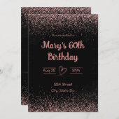 60e verjaardag - Glitter Confetti | Roze Kaart (Voorkant / Achterkant)