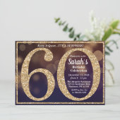 60e verjaardag glitter mijlpaal uitnodiging (Staand voorkant)