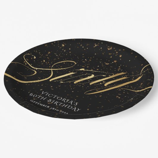 60e verjaardag Gold Black Confetti elegant Papieren Bordje (Gekanteld)