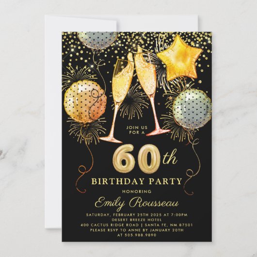 60e verjaardag Gold Black Glitter Confetti Kaart (Voorkant)