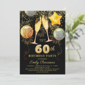 60e verjaardag Gold Black Glitter Confetti Kaart (Staand voorkant)