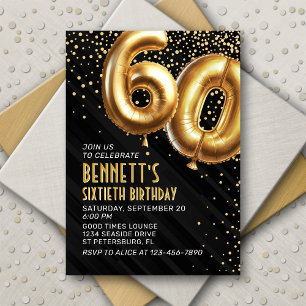 60e verjaardag Gold Black Invitation Kaart