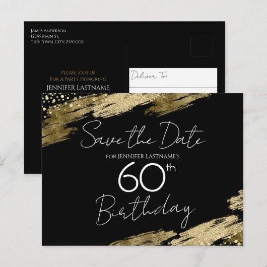 60e verjaardag Gold Black Save the Date Briefkaart (Voorkant / Achterkant)