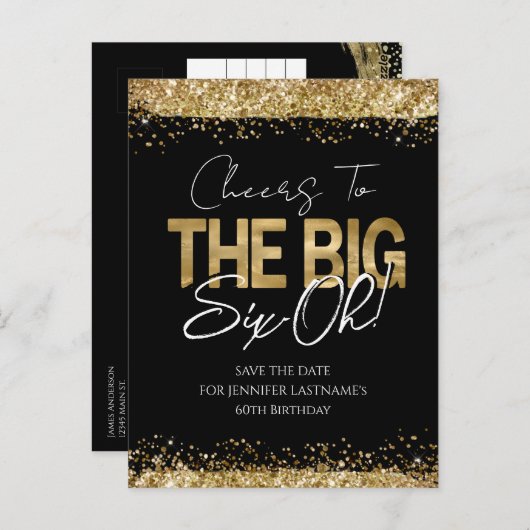 60e verjaardag Gold Black Sla het Briefkaart Datum (Voorkant / Achterkant)