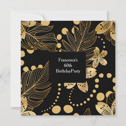 60e verjaardag Gold Black Square Invitation Kaart (Achterkant)
