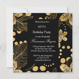 60e verjaardag Gold Black Square Invitation Kaart