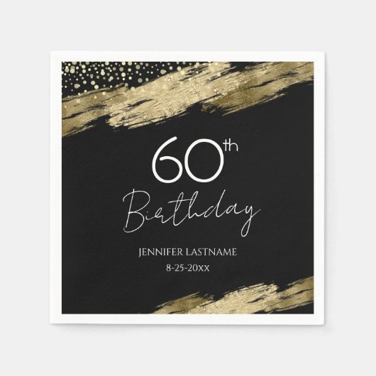 60e verjaardag Gold Black Uitnodiging Servet (Voorkant)