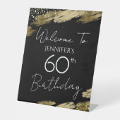 60e verjaardag Gold Black Welkomstbord voetstuk Reclamebord Met Voetstuk (Voorkant)
