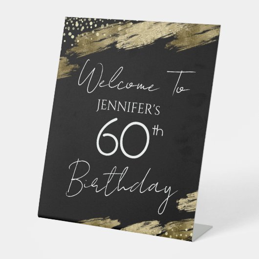 60e verjaardag Gold Black Welkomstbord voetstuk Reclamebord Met Voetstuk (Voorkant)