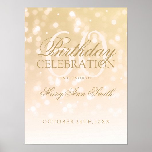 60e verjaardag Gold Bokeh Sparkle Lights Poster (Voorkant)