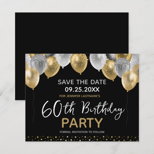 60e verjaardag Gold en zwart Kaart (Voorkant / Achterkant)