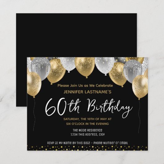 60e verjaardag Gold en zwart Kaart (Voorkant / Achterkant)