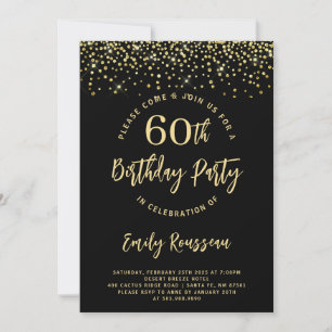 60e verjaardag Gold Glitter Confetti Black Kaart